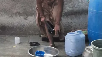 Elder Stepsister Bathes Naked In Open Courtyard While He Watches Her