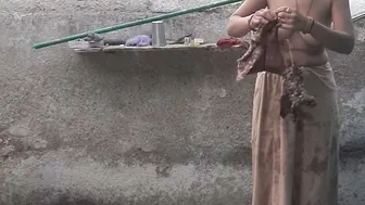 Elder Stepsister Bathes Naked In Open Courtyard While He Watches Her