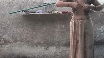 Elder Stepsister Bathes Naked In Open Courtyard While He Watches Her