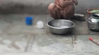 Elder Stepsister Bathes Naked In Open Courtyard While He Watches Her
