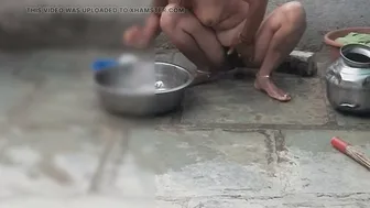 Elder Stepsister Bathes Naked In Open Courtyard While He Watches Her