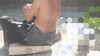 Stepsister Rinses Off In The Open Yard While Bhabhi Walks Into The House