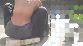 Stepsister Rinses Off In The Open Yard While Bhabhi Walks Into The House