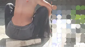 Stepsister Rinses Off In The Open Yard While Bhabhi Walks Into The House
