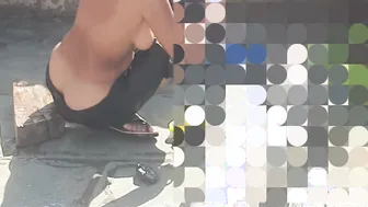 Stepsister Rinses Off In The Open Yard While Bhabhi Walks Into The House