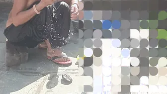 Stepsister Rinses Off In The Open Yard While Bhabhi Walks Into The House