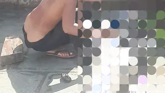 Stepsister Rinses Off In The Open Yard While Bhabhi Walks Into The House