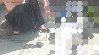 Stepsister Rinses Off In The Open Yard While Bhabhi Walks Into The House