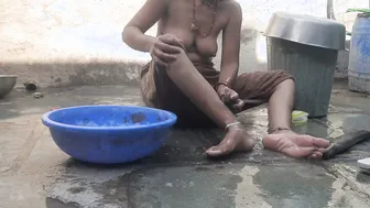 Village Stepsister Bathing Naked In Courtyard Stepbrother Watching Her Body