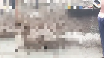 Indian Elder Bhabhi Lifts Skirt And Bathes Completely Naked In Outdoor Bathroom