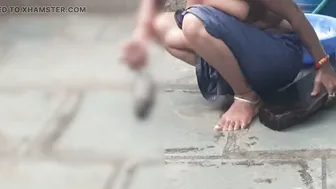 Indian Elder Bhabhi Lifts Skirt And Bathes Completely Naked In Outdoor Bathroom