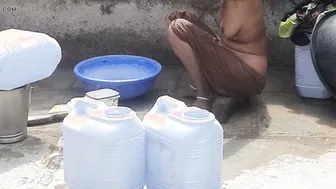 Stepsister Showers Naked Behind The Bathroom Door Soaping Her Brown Skin