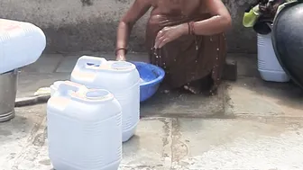 Stepsister Showers Naked Behind The Bathroom Door Soaping Her Brown Skin