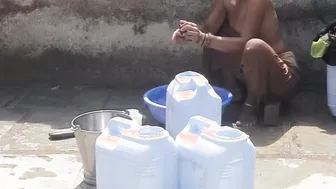 Stepsister Showers Naked Behind The Bathroom Door Soaping Her Brown Skin