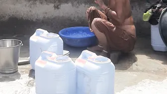 Stepsister Showers Naked Behind The Bathroom Door Soaping Her Brown Skin