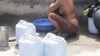 Stepsister Showers Naked Behind The Bathroom Door Soaping Her Brown Skin