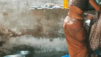 Telugu Stepsister Soaking Her Wet Saree While Bathing Naked In The Open