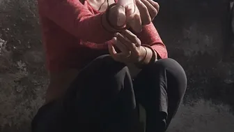 Indian Stepsister Taking Her Bath In The Village's Open Air Bathroom