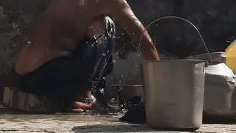 Indian Stepsister Taking Her Bath In The Village's Open Air Bathroom