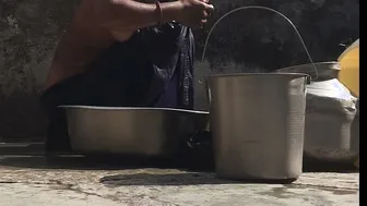 Indian Stepsister Taking Her Bath In The Village's Open Air Bathroom