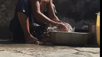 Indian Stepsister Taking Her Bath In The Village's Open Air Bathroom