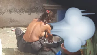 Indian Stepsister Caught Bathing In Bathroom With Door Wide Open