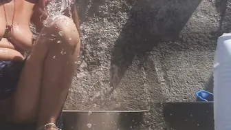 Desi Village Bhabhi Roaming In Forest Bathing Naked In Open Field Bathroom