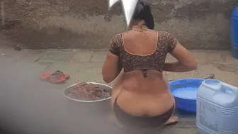 Telugu Stepsister Soaking Her Saree After Cleaning House And Bathing
