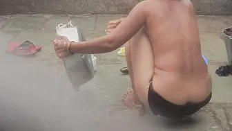 Telugu Stepsister Soaking Her Saree After Cleaning House And Bathing