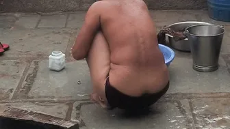 Telugu Stepsister Soaking Her Saree After Cleaning House And Bathing