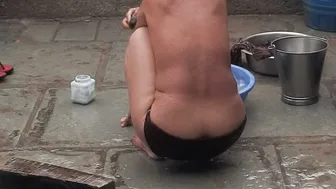 Telugu Stepsister Soaking Her Saree After Cleaning House And Bathing