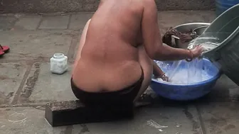 Telugu Stepsister Soaking Her Saree After Cleaning House And Bathing