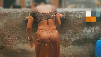 Telugu Stepsister Soaking Her Saree After Cleaning House And Bathing