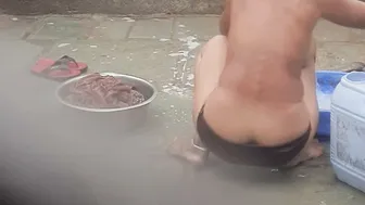 Telugu Stepsister Soaking Her Saree After Cleaning House And Bathing