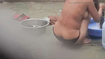 Telugu Stepsister Soaking Her Saree After Cleaning House And Bathing