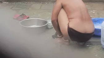 Telugu Stepsister Soaking Her Saree After Cleaning House And Bathing