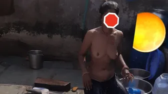 Desi Bhabhi Bathing Naked In Open Bathroom Caught By Her Devar Watching
