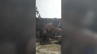 Desi Bhabhi Bathing Naked In Open Bathroom Caught By Her Devar Watching