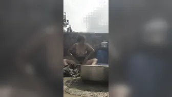 Desi Bhabhi Bathing Naked In Open Bathroom Caught By Her Devar Watching