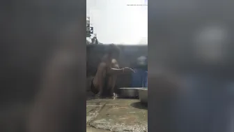 Desi Bhabhi Bathing Naked In Open Bathroom Caught By Her Devar Watching