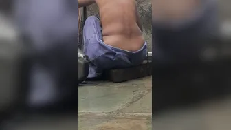 Desi Girl Bathing In Open Courtyard Wearing Red Tights