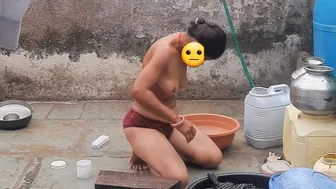 Indian Girl Taking Bath In Traditional Desi Bathroom