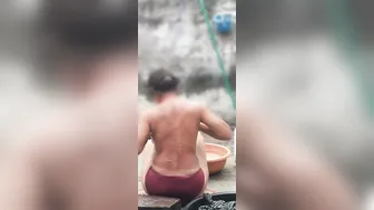 Indian Girl Taking Bath In Traditional Desi Bathroom