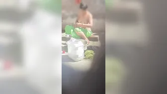 Desi Stepbrother Catches Older Stepsister Bathing In Open Bathroom