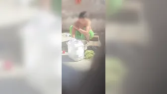 Desi Stepbrother Catches Older Stepsister Bathing In Open Bathroom