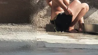 Indian Sister-In-Law Bathes Outside And Masturbates In Courtyard