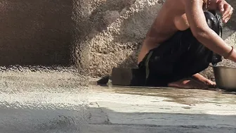 Indian Sister-In-Law Bathes Outside And Masturbates In Courtyard