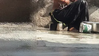 Indian Sister-In-Law Bathes Outside And Masturbates In Courtyard