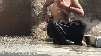 Indian Sister-In-Law Bathes Outside And Masturbates In Courtyard