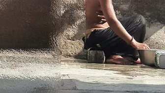 Indian Sister-In-Law Bathes Outside And Masturbates In Courtyard